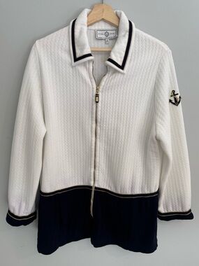 St. John Sport Marie Gray Vintage Nautical Full Zip Jacket with Gold Hardware